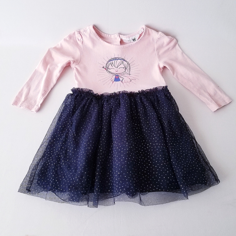 Baby Gap X DC Comics SuperGirl Pink & Navy Metallic Tutu-Tulle Dress
